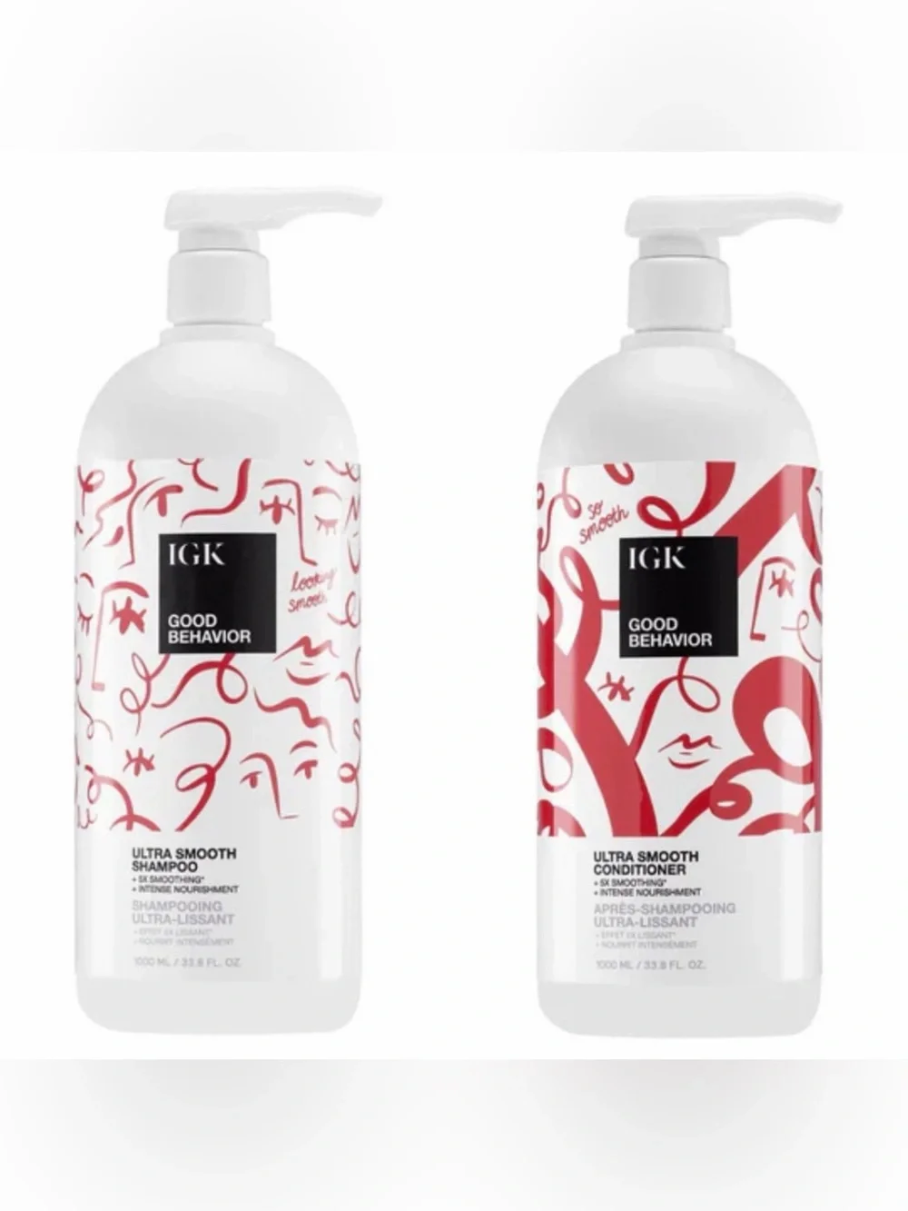 IGK GOOD BEHAVIOR ULTRA SMOOTH SHAMPOO & CONDITIONER LITERS WITH PUMPS!